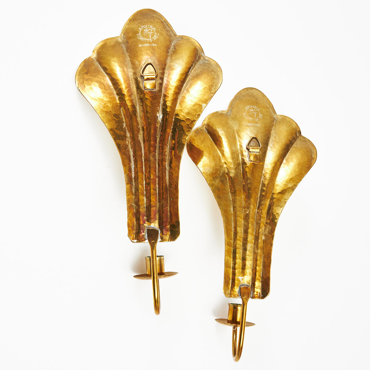 ARVID JOHANSSON. Wall sconces, 1 pair, hammered brass.