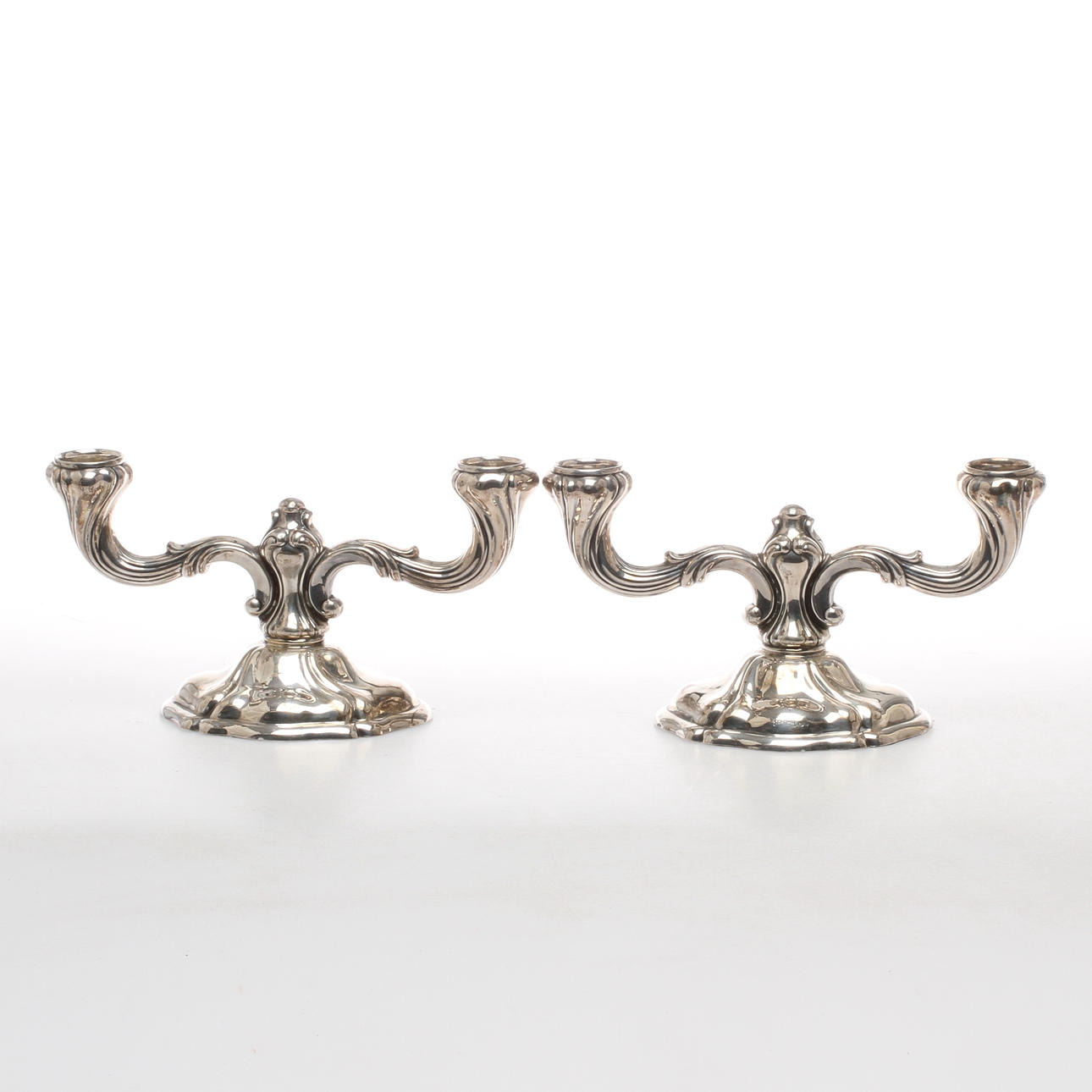 KANDELABRAR 1 par, silver, rokokostil, svensk import,Tyskland, 1900-tal.