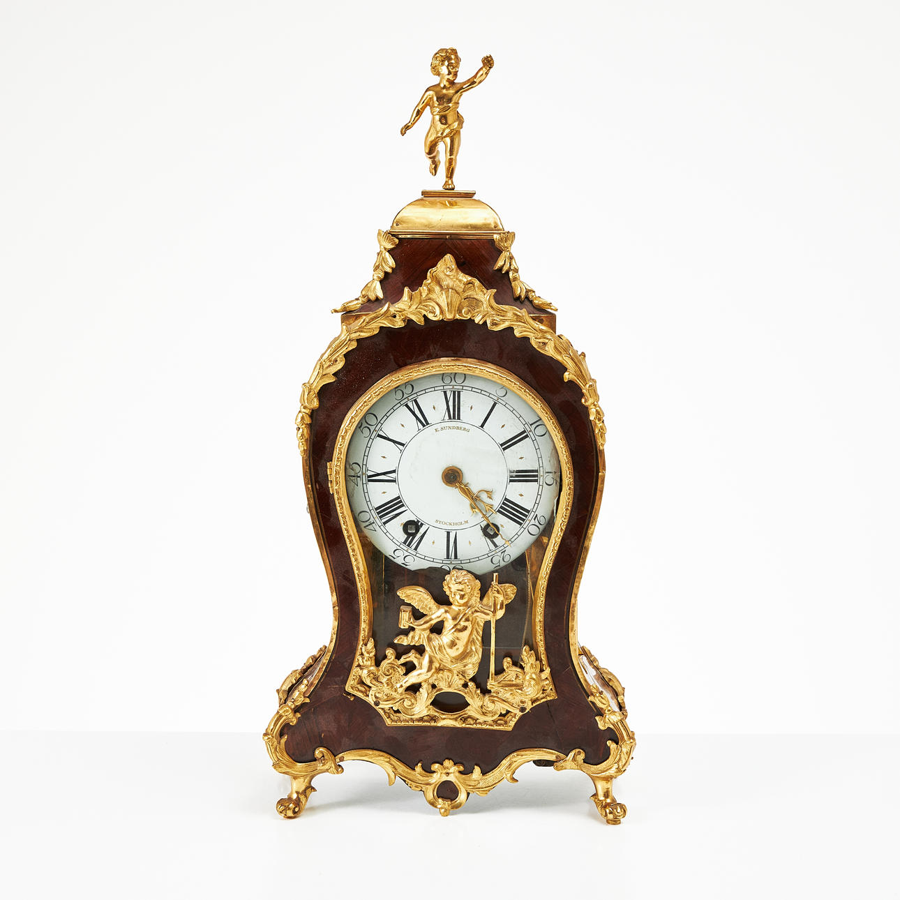 CONSOLE WATCH, walnut veneer, 20th century, Rococo style, decor in gilt ...