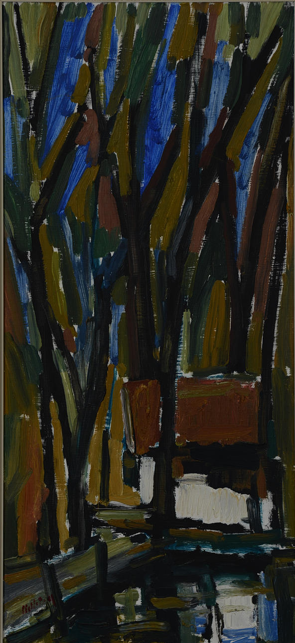 OIDENTIFIERAD KONSTNÄR. Expressionist forest motif, oil on panel, signed.