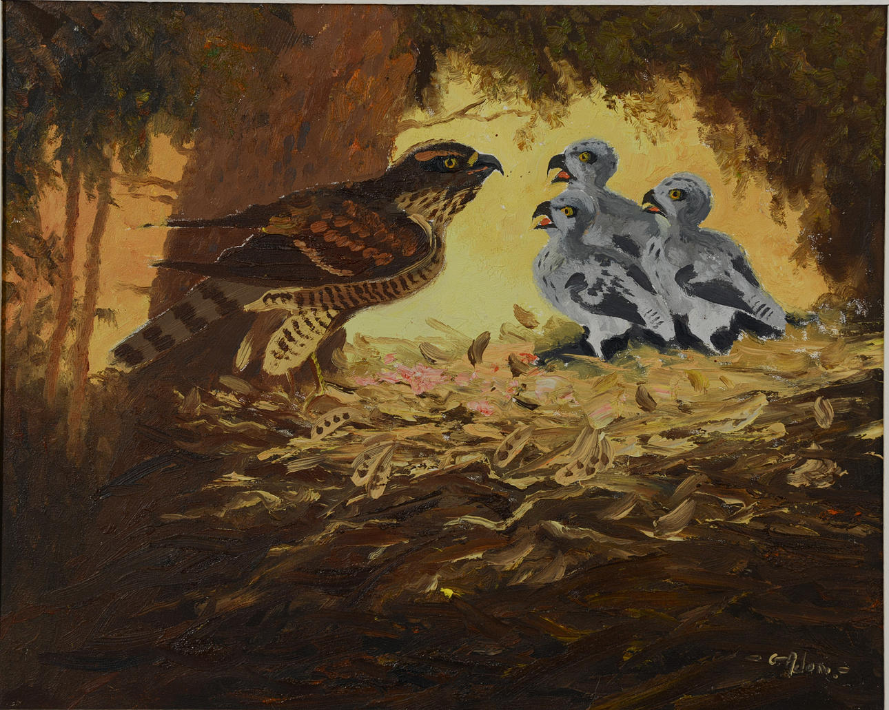 GUSTAV ADON. “Sparrowhawk”, oil on canvas, signed.