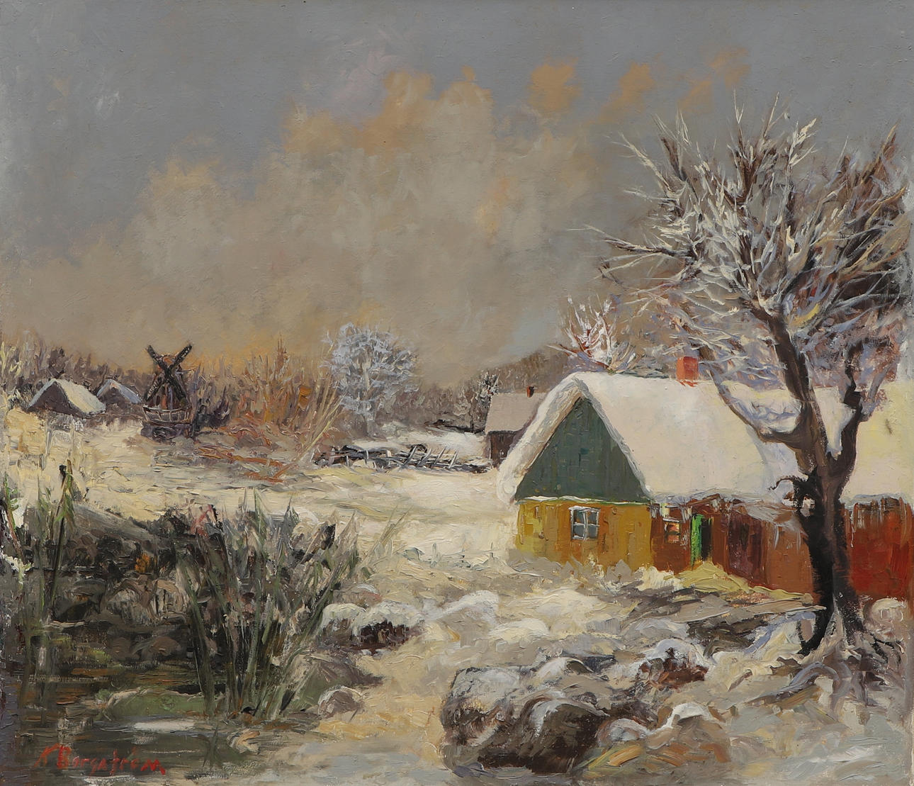 KARIN BORGSTRÖM. Oil on canvas, winter landscape, signed.