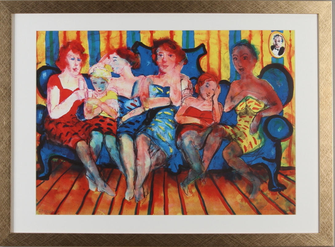 PETER DAHL. Figurer i soffa, färglitografi, signerad samt numrerad 374/375.