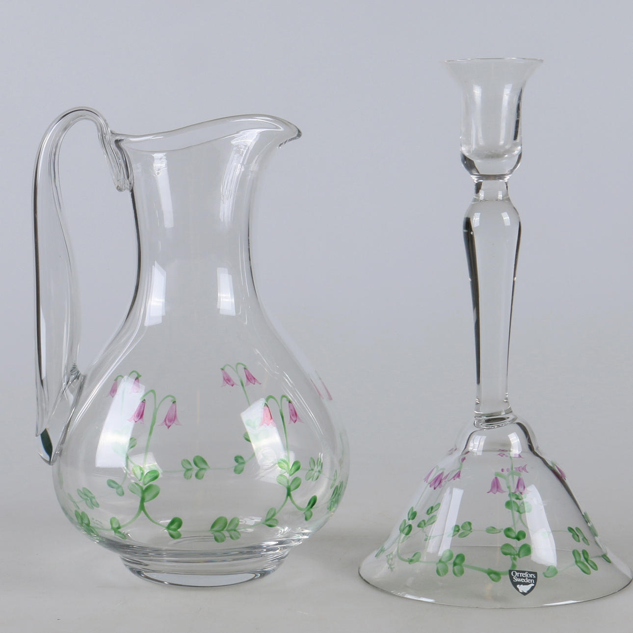 TILLBRINGARE, samt ljusstake, glas, "Linnea", Eva Englund, Orrefors.