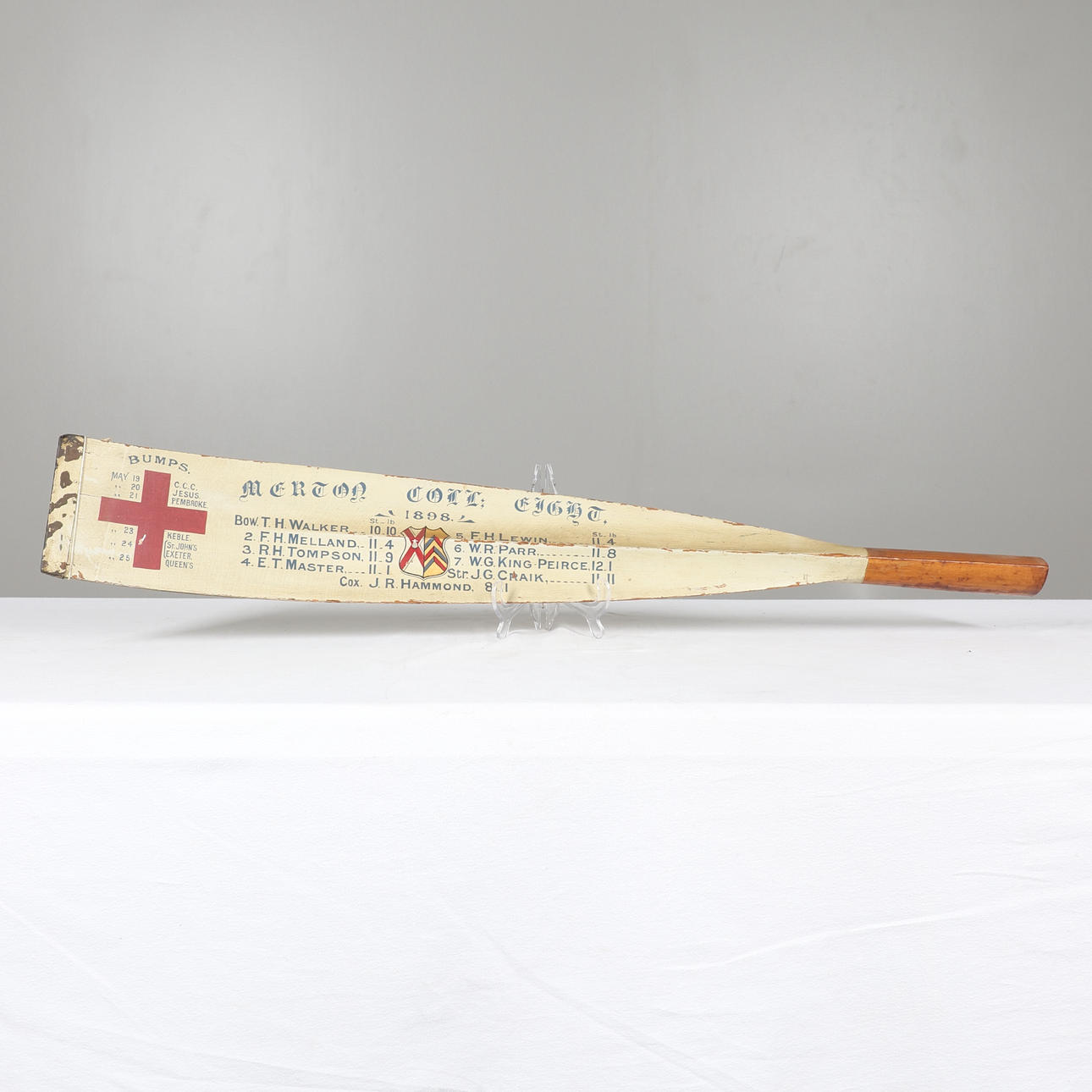 A PAINTED MERTON COLLEGE OAR BLADE.