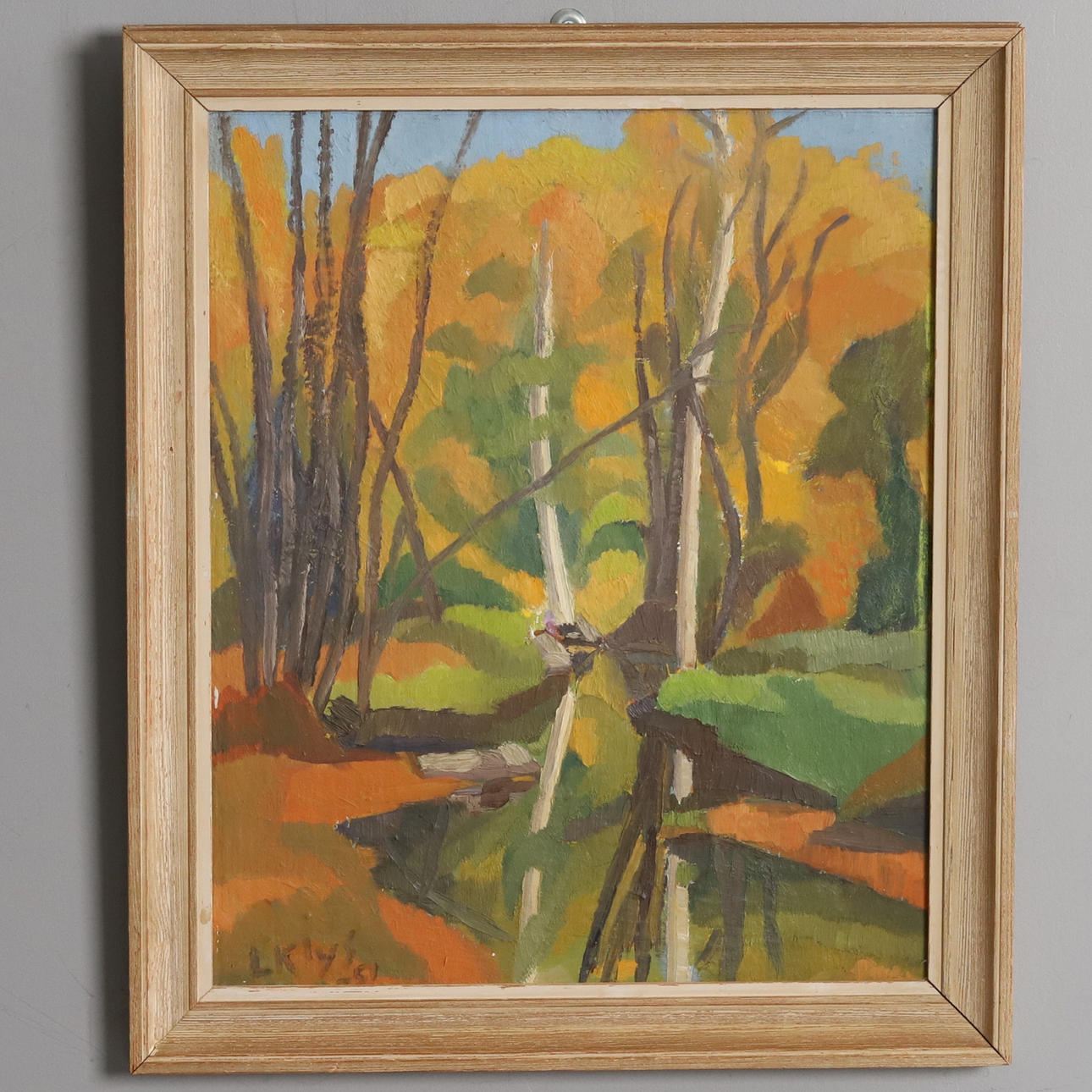 OIDENTIFIERAD KONSTNÄR. BACKGAMMON. Oil on panel, “Autumn by the brook”, signed and dated 1951.