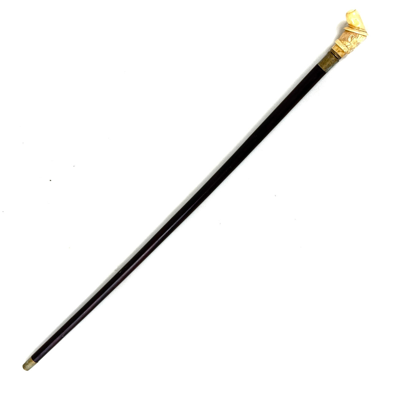 CARVED BONE HANDLED WALKING STICK.