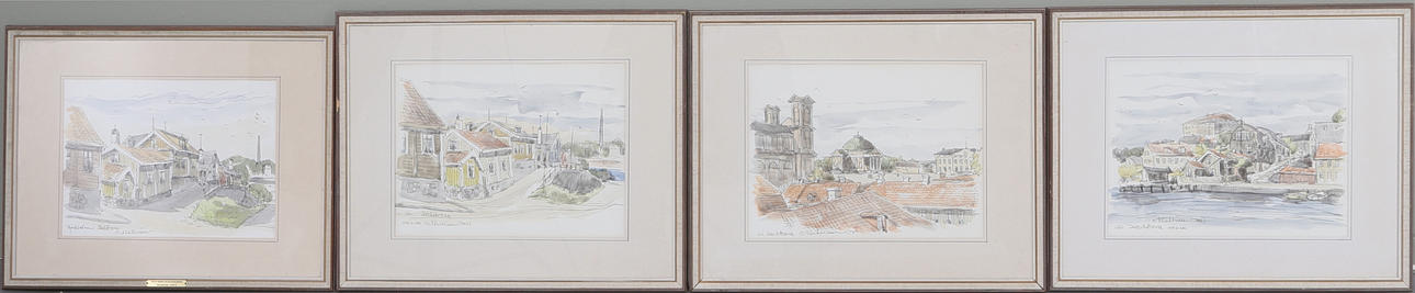 OVE MATHIESEN. Karlskronamotiv, 4 st, akvareller, signerade.