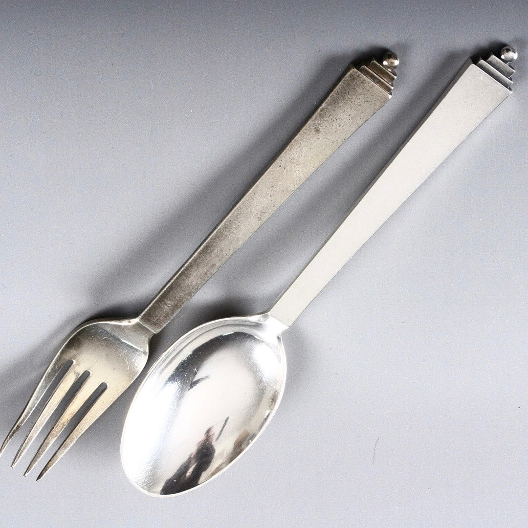 GEORG JENSEN. A 2-piece sterling silver dining cutlery “Pyramid”, Denmark.