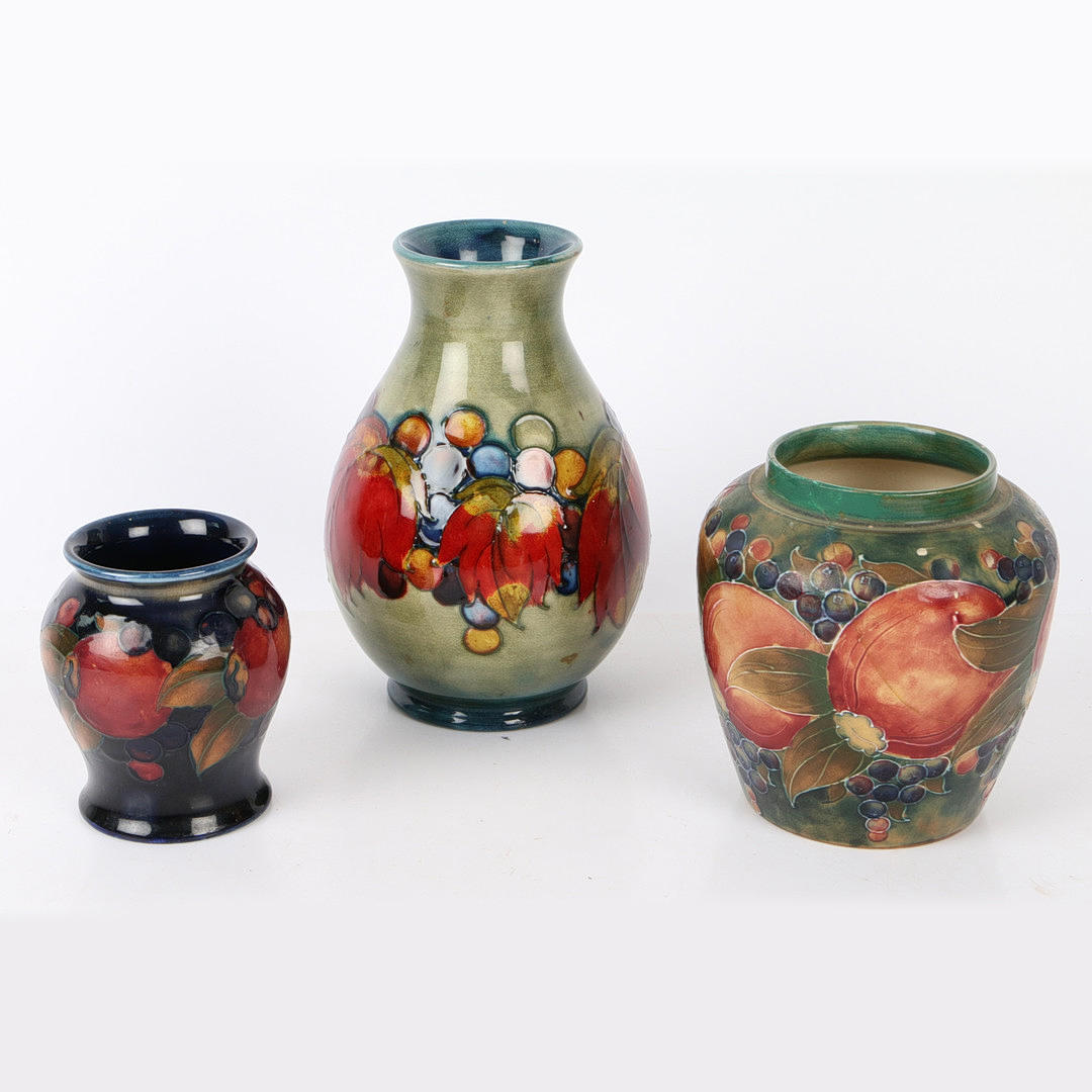 THREE VARIOUS MOORCROFT VASES (3).