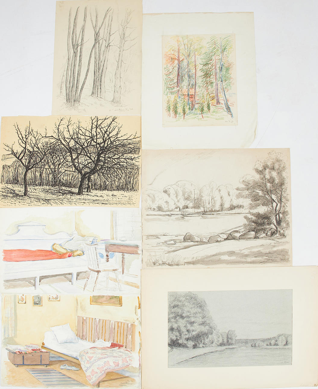 ARVID NILSSON. drawings, 7 pieces, signed.