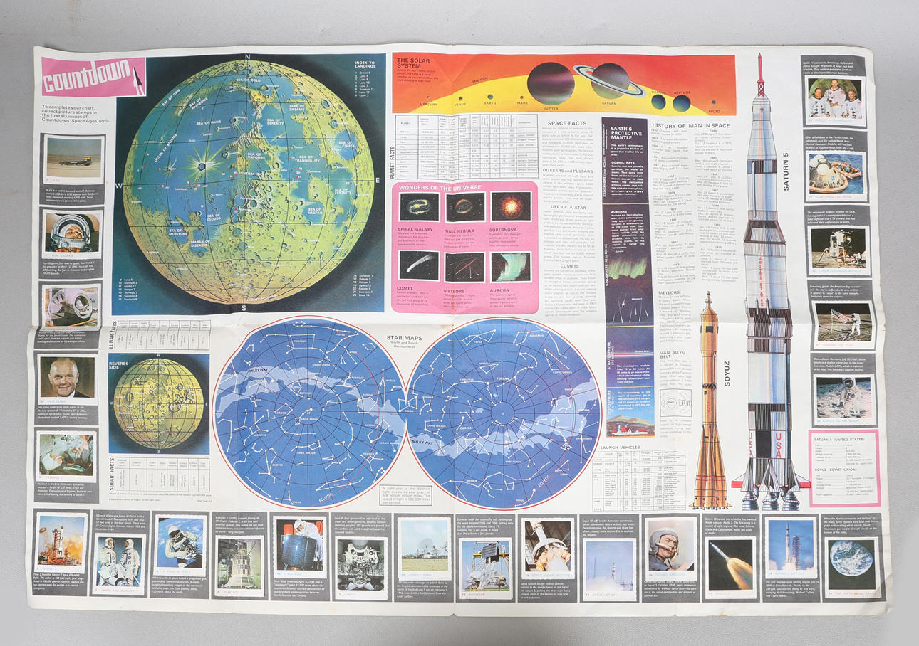 COUNTDOWN SPACE AGE COMIC SPACE RACE WALL CHART.