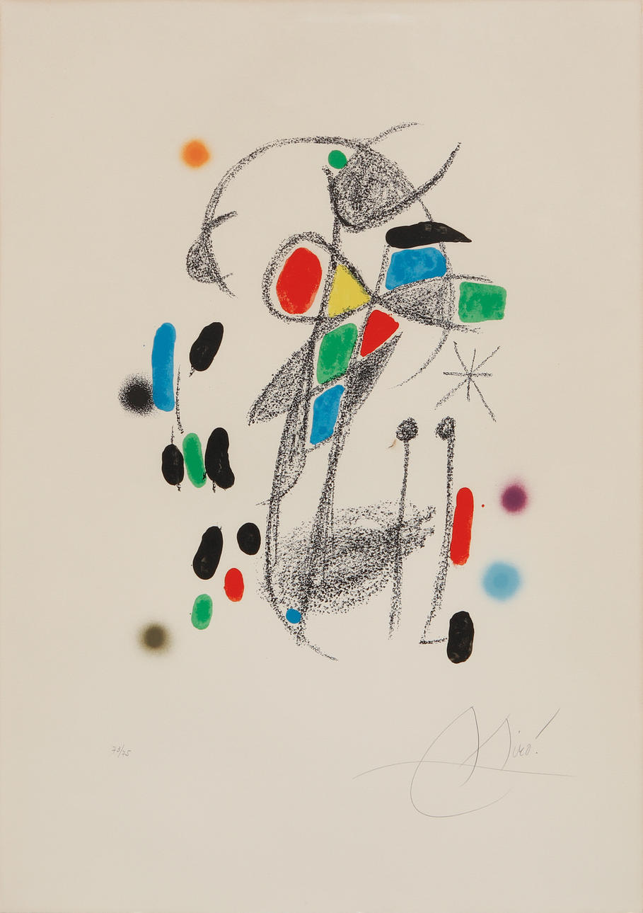 JOAN MIRÓ. Färglitografi, ur "Maravillas con varaciones acrósticas en el Jardin Miro", 1975.