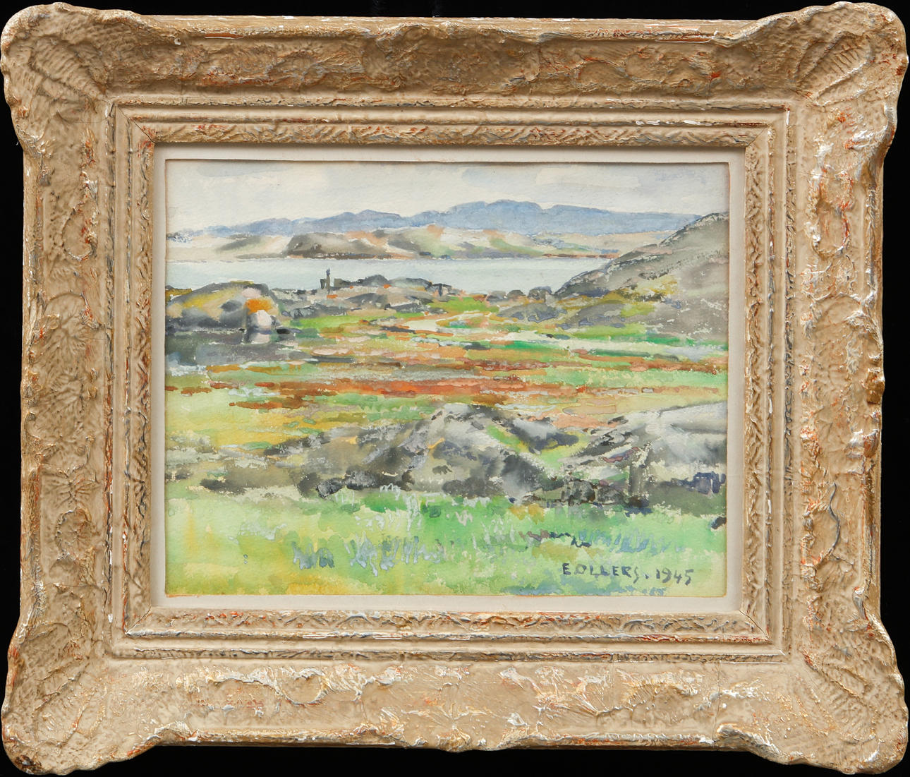 EDVIN OLLERS. Landscape, watercolour, signed and dated 1945.