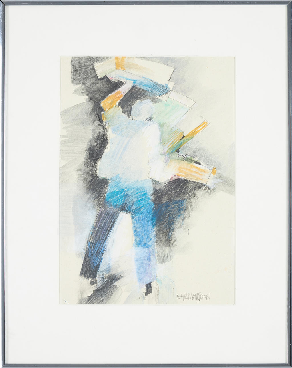 EBBE EBERHARDSON. Figural composition, mixed media, Signed.