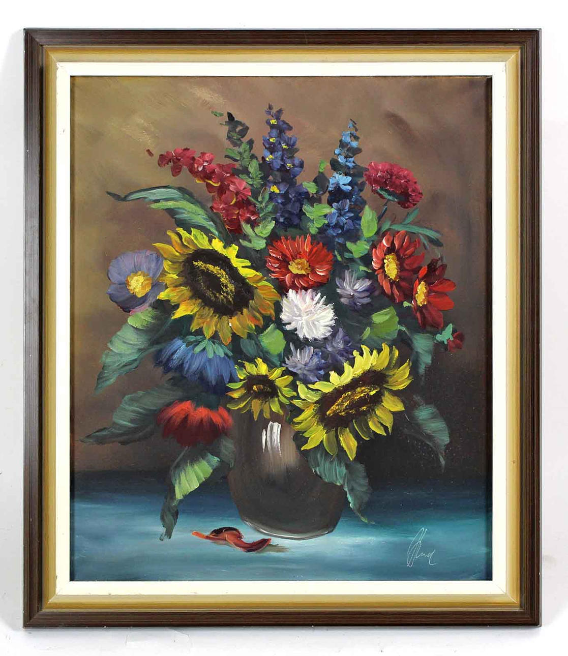 Summer flowers bouquet - signed by unknown artist.