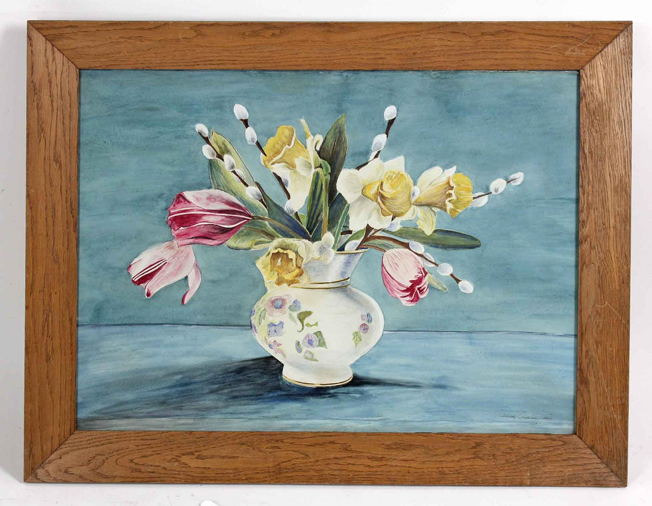 SPRING FLOWERS WATERCOLOR, signed 1946.