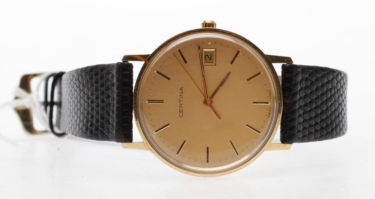 HERRARMBANDSUR, Certina, 18k guld, grått etui.