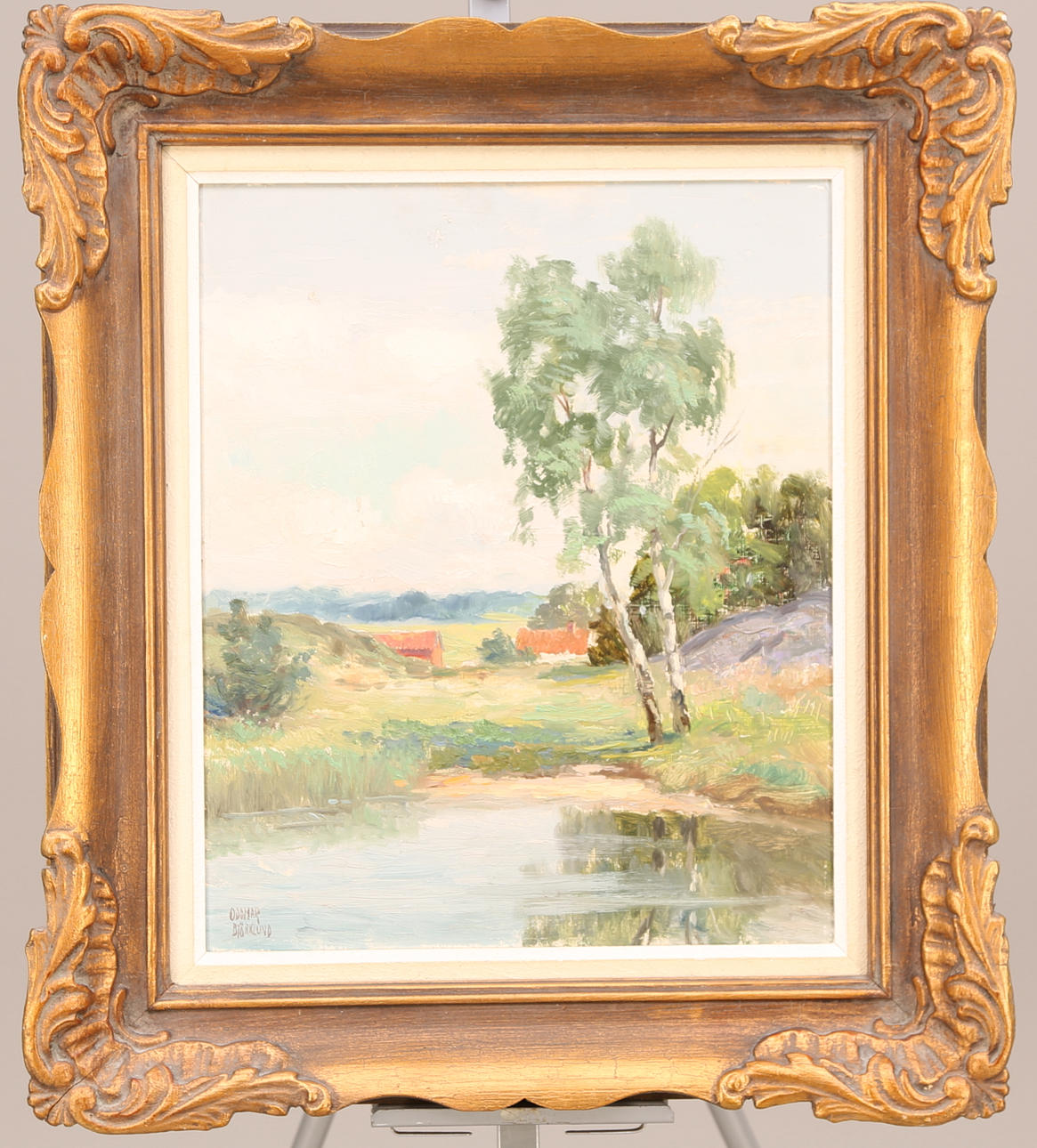 ODDMAR BJÖRKLUND. TAVLA, olja duk, signerad Oddmar Björklund, liten vik.