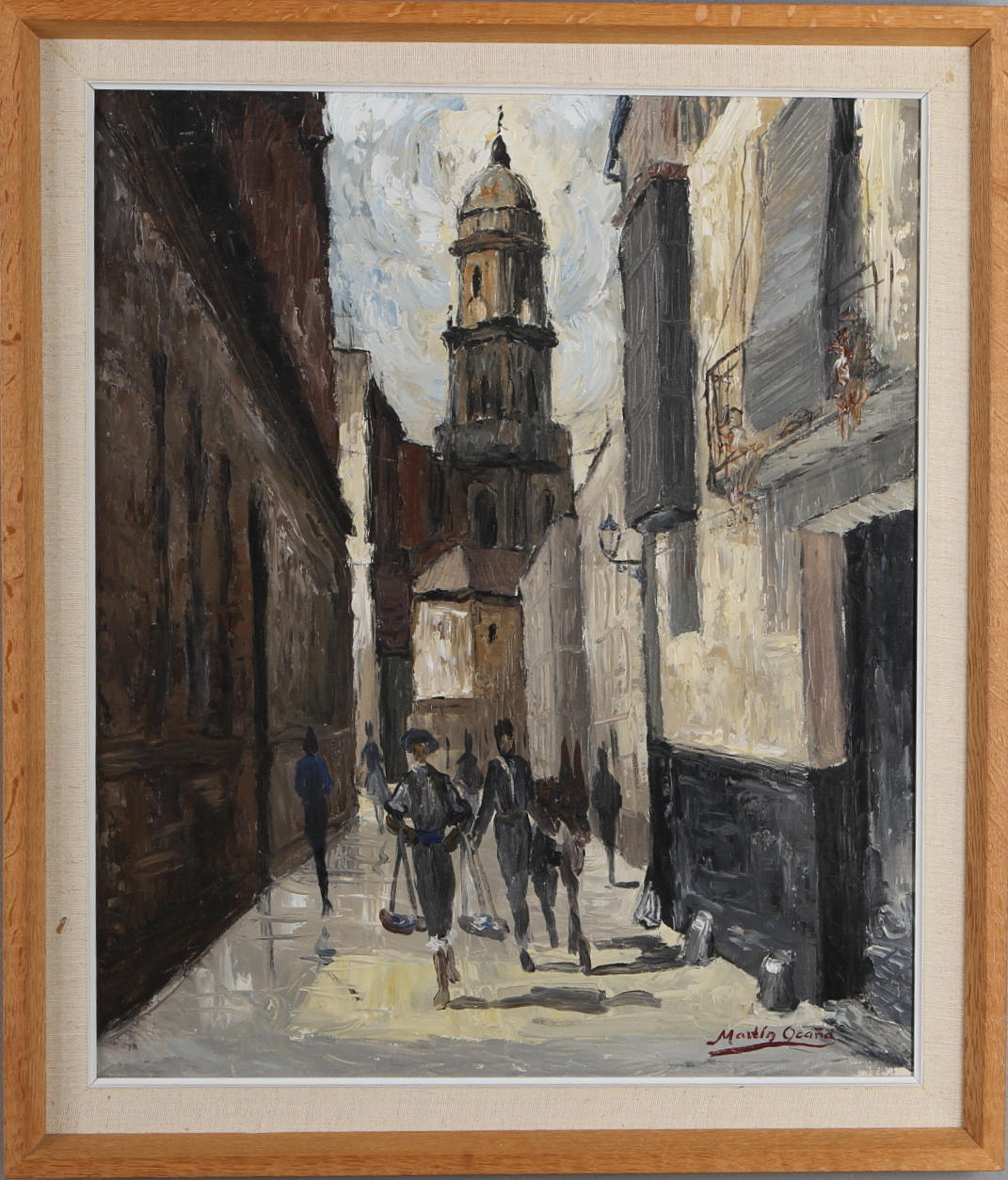MARTIN OCANA. Gatuscen, olja på duk, signerad.