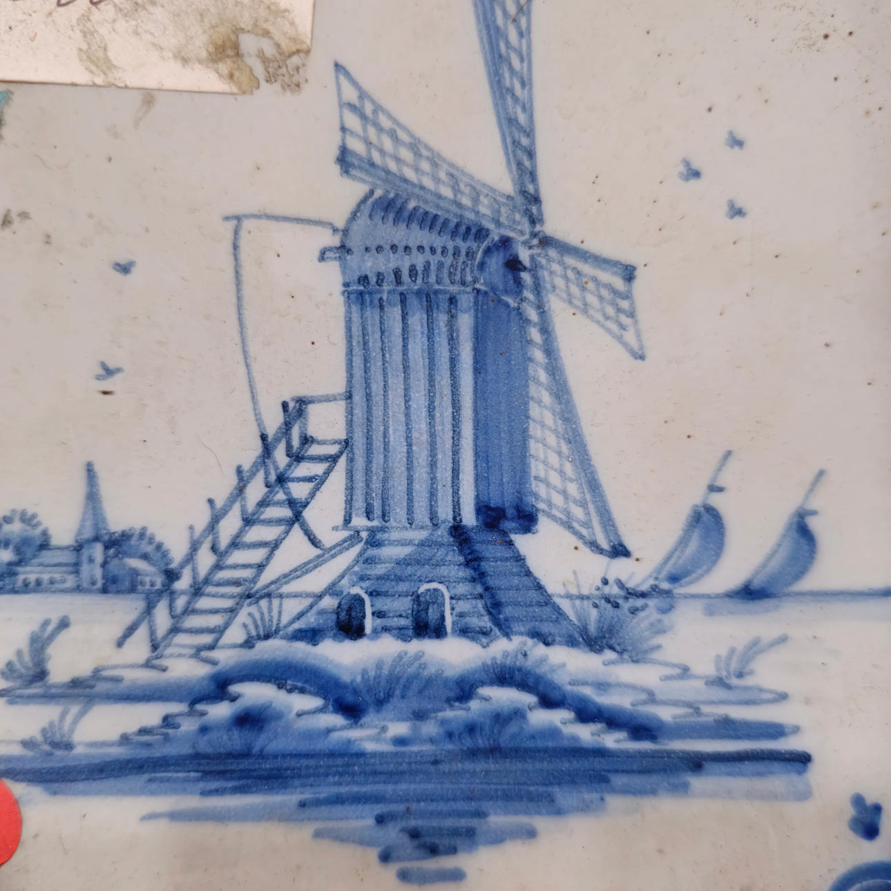 TILE. DUTCH. DELFT POTTERY. WINDMILL. POLYCHROME AND GLAZED.