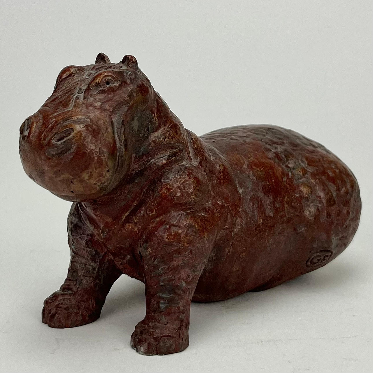 OIDENTIFIERAD KONSTNÄR. Sculpture, bronze, hippopotamus, signed EA GF.