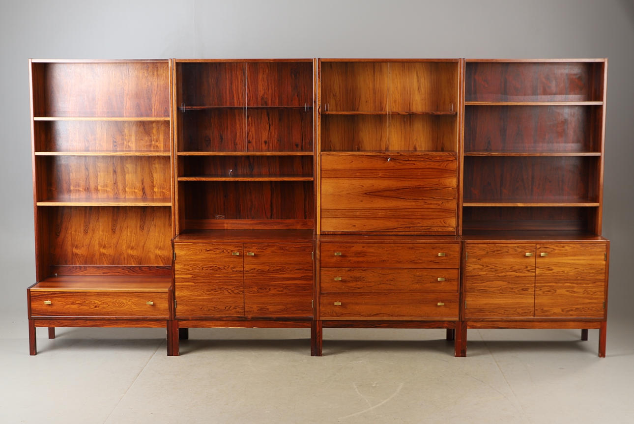 A four-section “Excellent” bookcase, IKEA, jacaranda, mid 20th century.