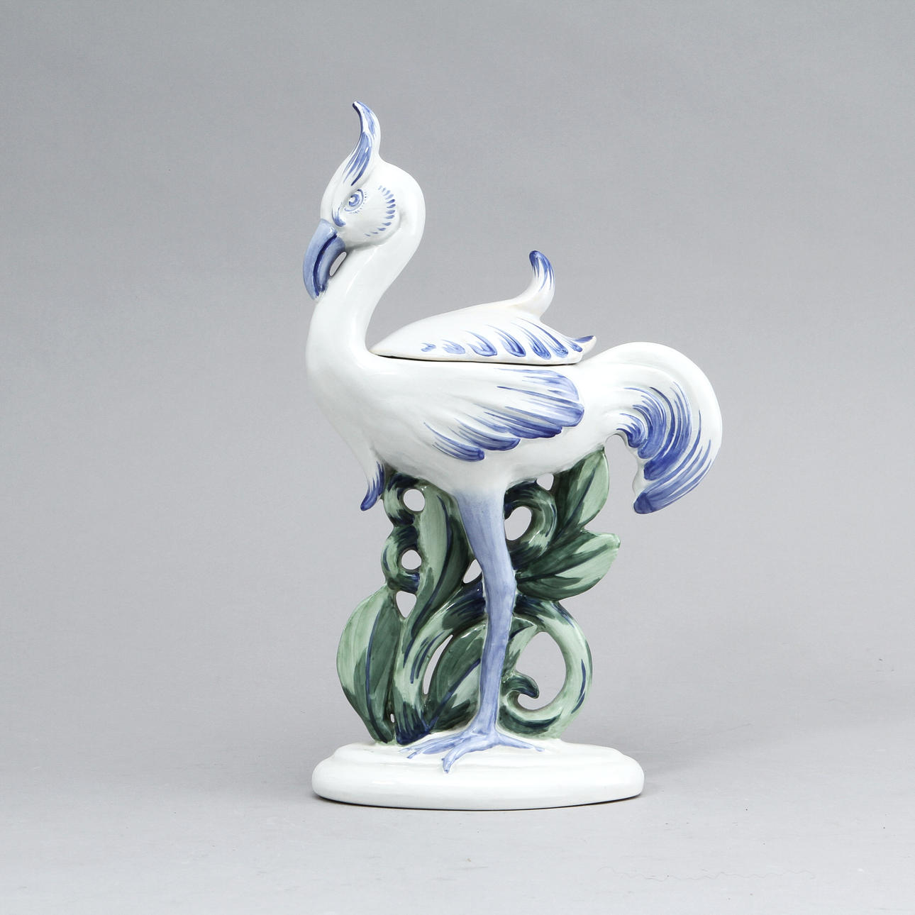 BONBONIÈRE i form av fågel, fajans. Nils Emil Lundström, Rörstrand. Jugend 1900-talets början.