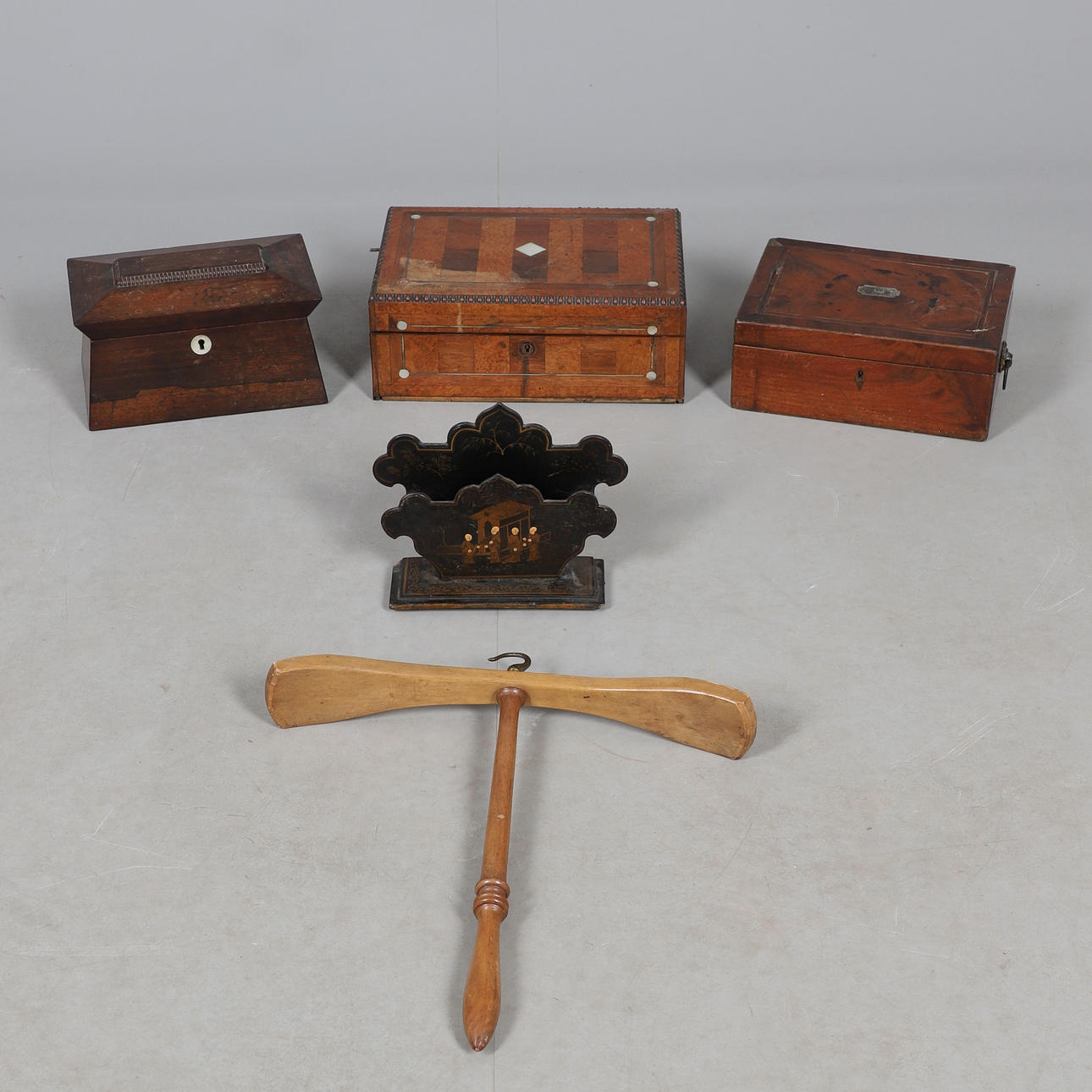 THREE BOXES, STATIONARY RACK, COAT HANGER.