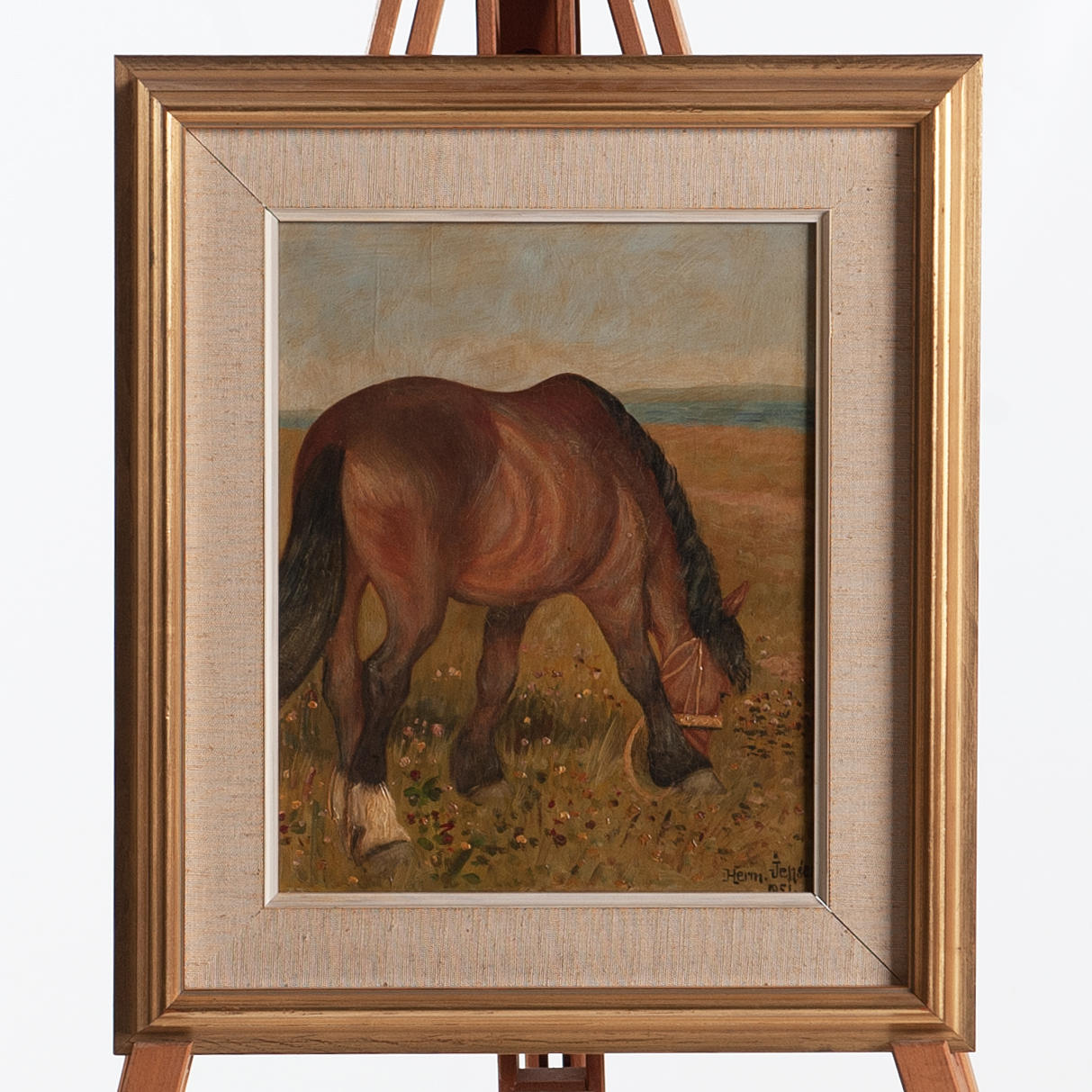HERMAN JENSEN. Oil on panel. Grazing horse. Signed and dated.