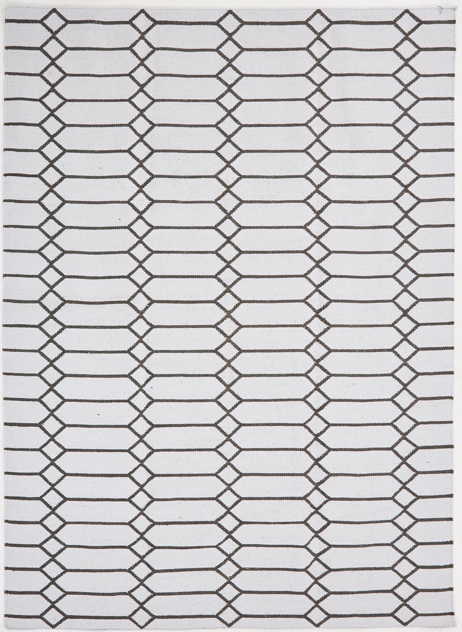 ORIENT CARPET. Kelim, white base, gray geometric decor.