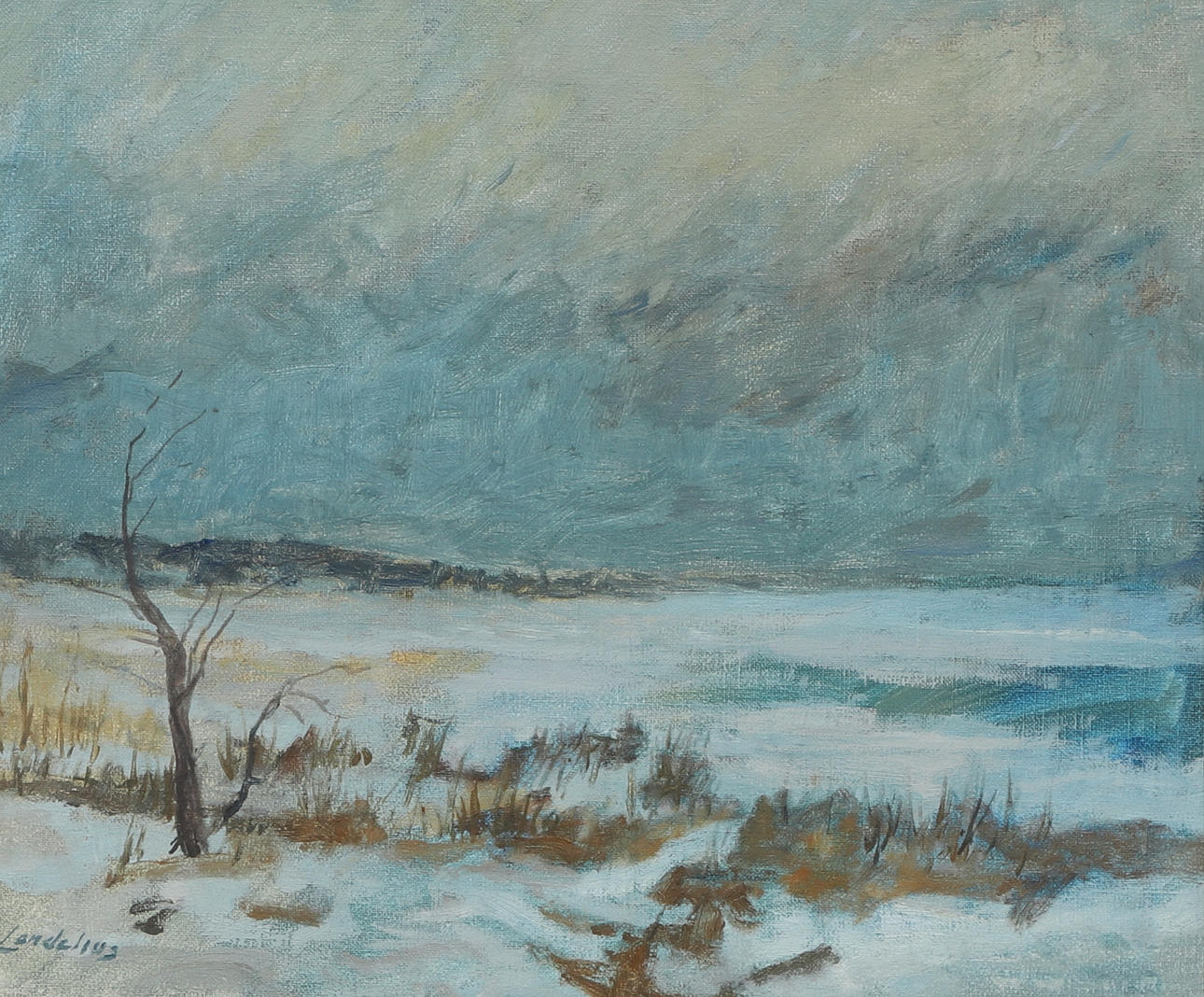 BERTIL LANDELIUS. Oil on canvas, winter landscape, signed.
