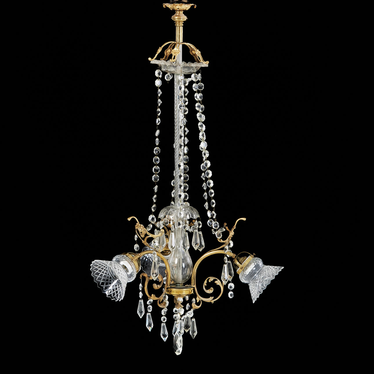 CEILING CHANDELIER, circa 1900, 3 light points, frame in brass.
