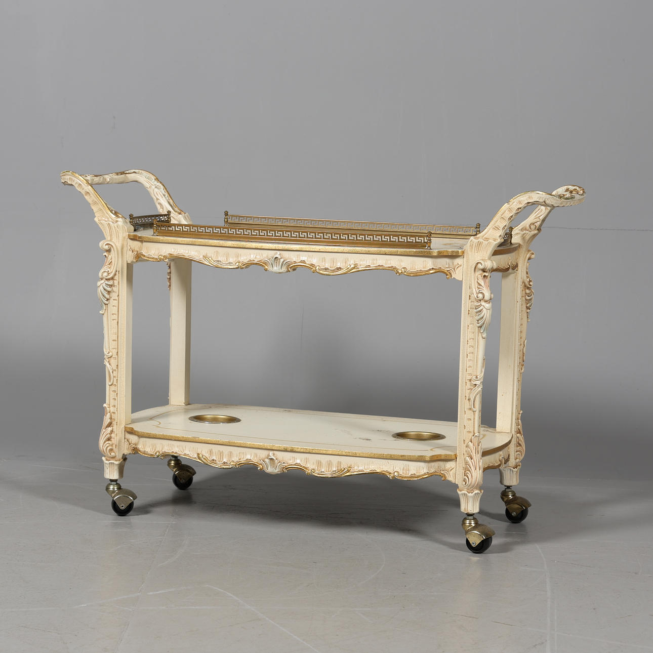 A wooden serving trolley, Rococo style, 20th century.