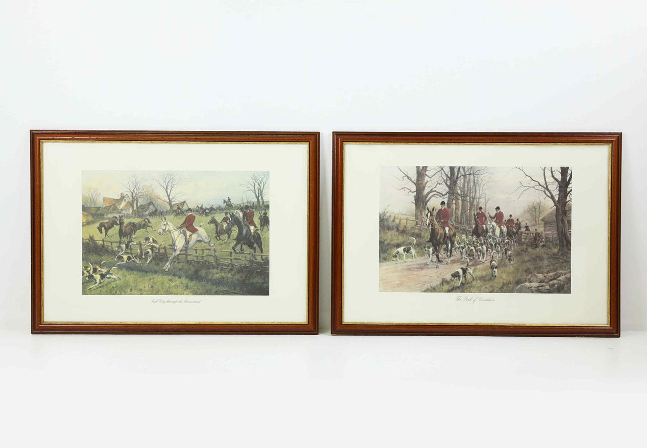 GEORGE WRIGHT. EFTER. 2 malerier, engelske jagtmotiver, „Full Cry through the Homestead“, „The Pink of Condition“, tryk.