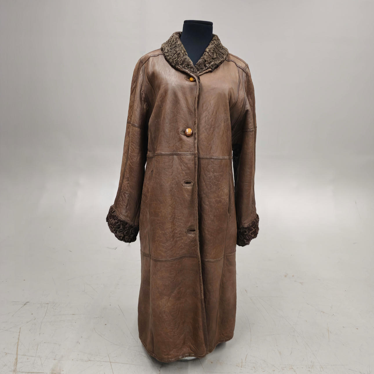 LARGE BROWN ASTRAKHAN COAT WITH REVERSIBLE COVER. BY XAVIER.