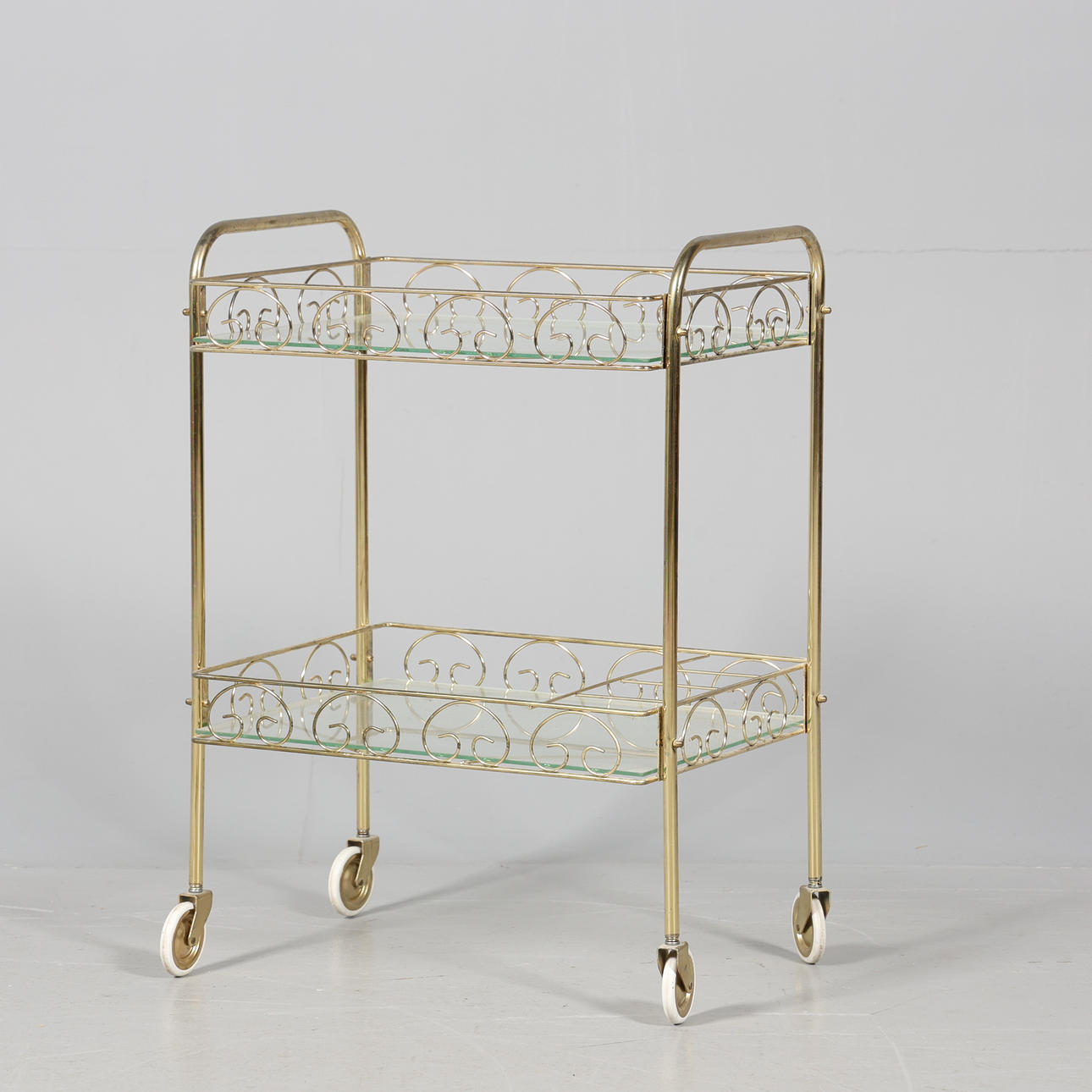 SERVING TROLLEY, glass and metal.
