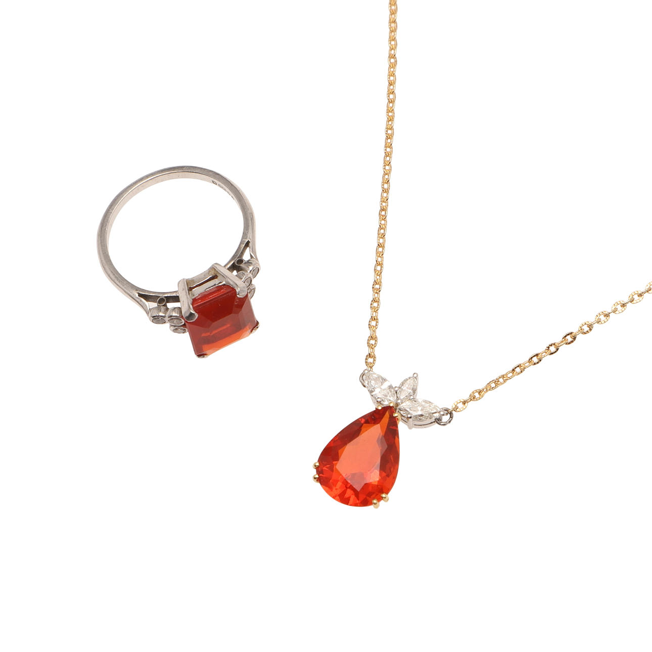 Fire Opal Pendant 18ctGold Garnet Necklace