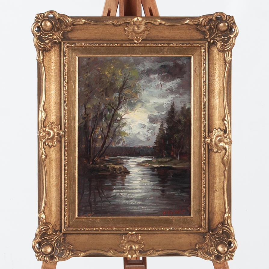 OIDENTIFIERAD KONSTNÄR. Oil on panel, landscape in moonlight.