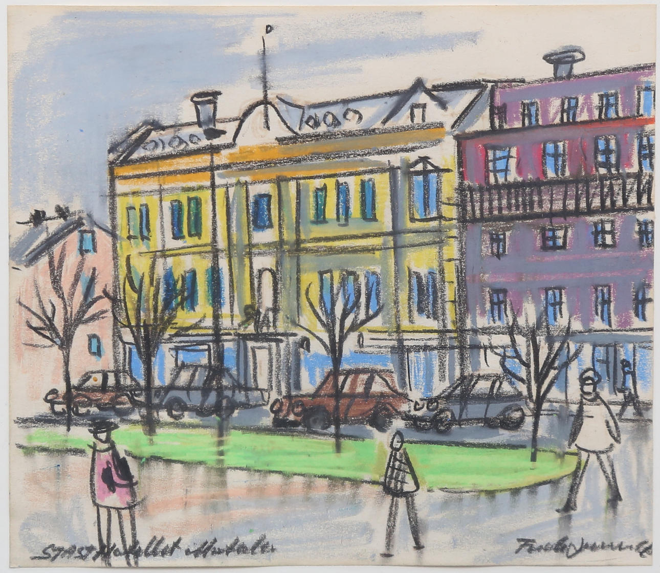 OIDENTIFIERAD KONSTNÄR. pastel, Stadshotellet Motala, signed.