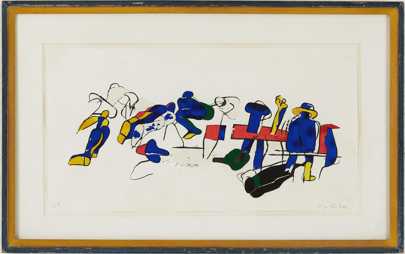 LAGE LINDELL. Abstract figure composition, lithograph, signed, sample print.