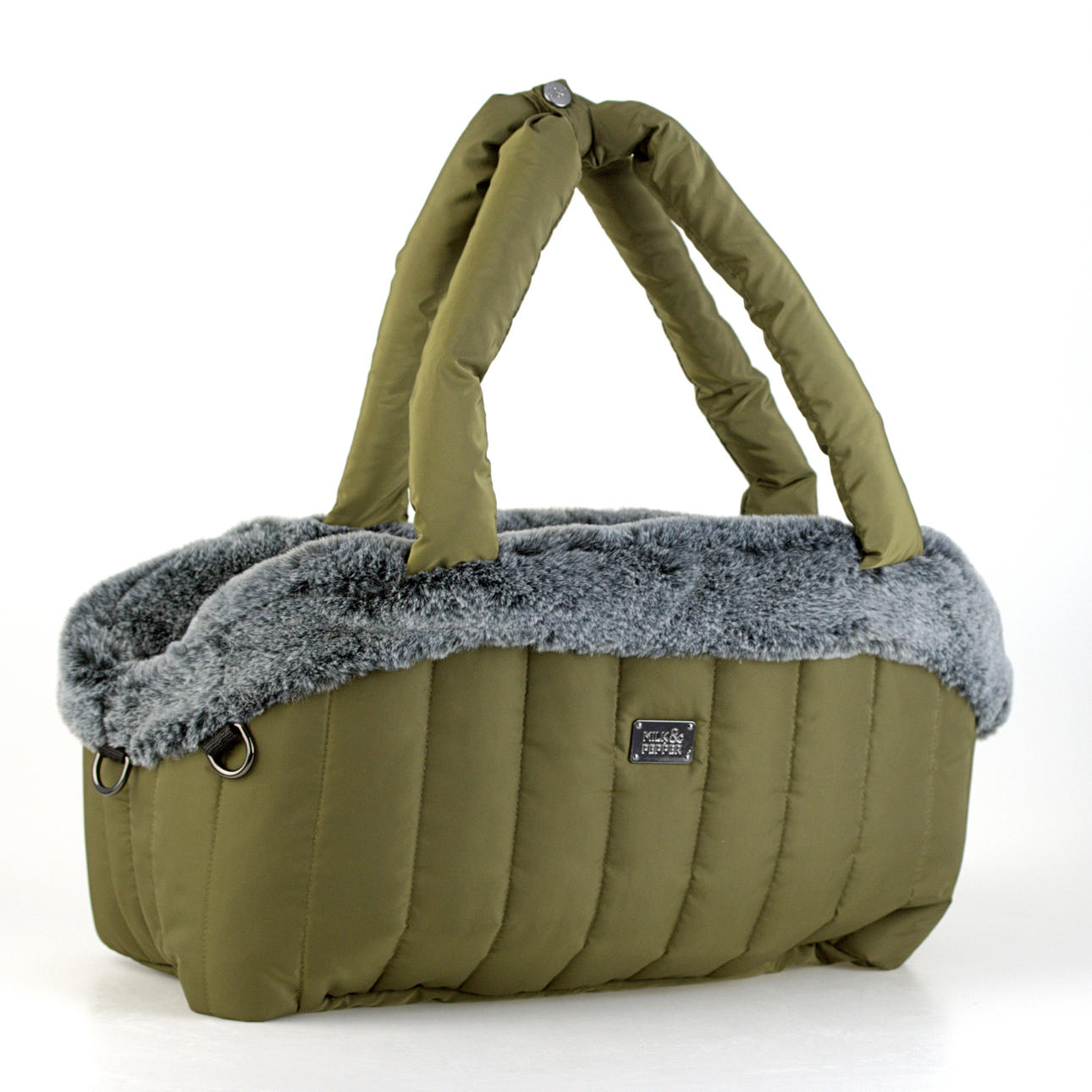 TRAGETASCHE FÜR KLEINERE HUNDE, GESTEPPTES NYLONFUTTER, MIKROFELLFUTTER, FRANKREICH.