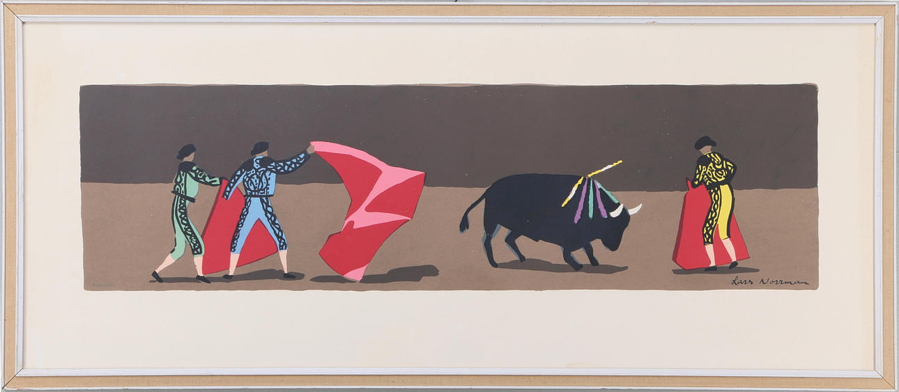 LARS NORRMAN. Tjurfäktning, grafiskt blad.