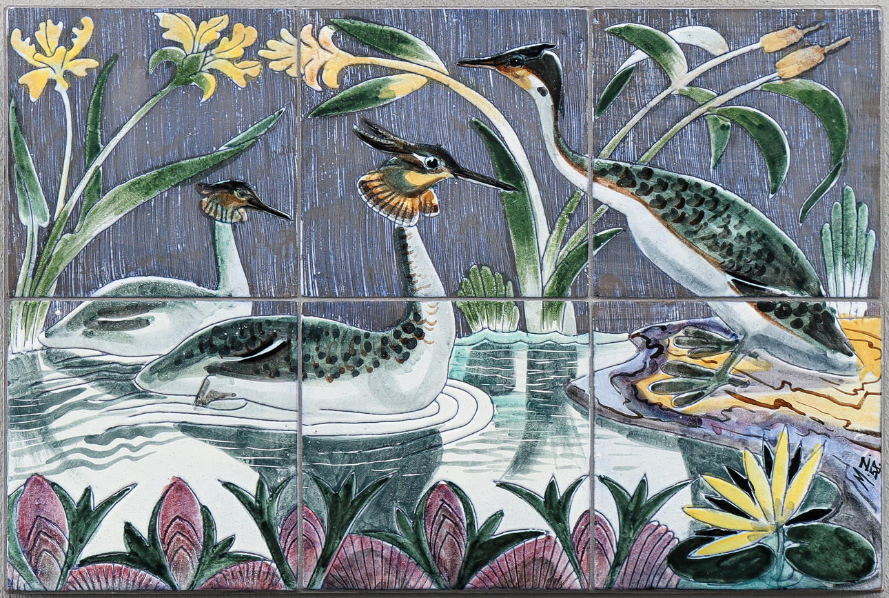 A ceramic painting, Tilgmans, signed MZ 58.