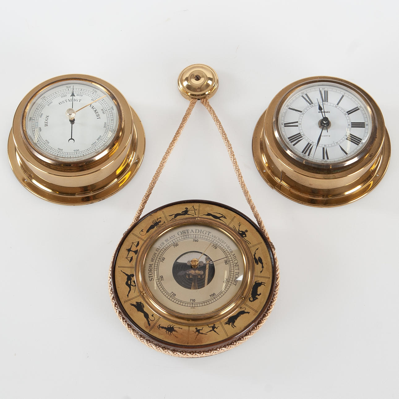 SHIP CLOCK and barometers, 3 pieces.