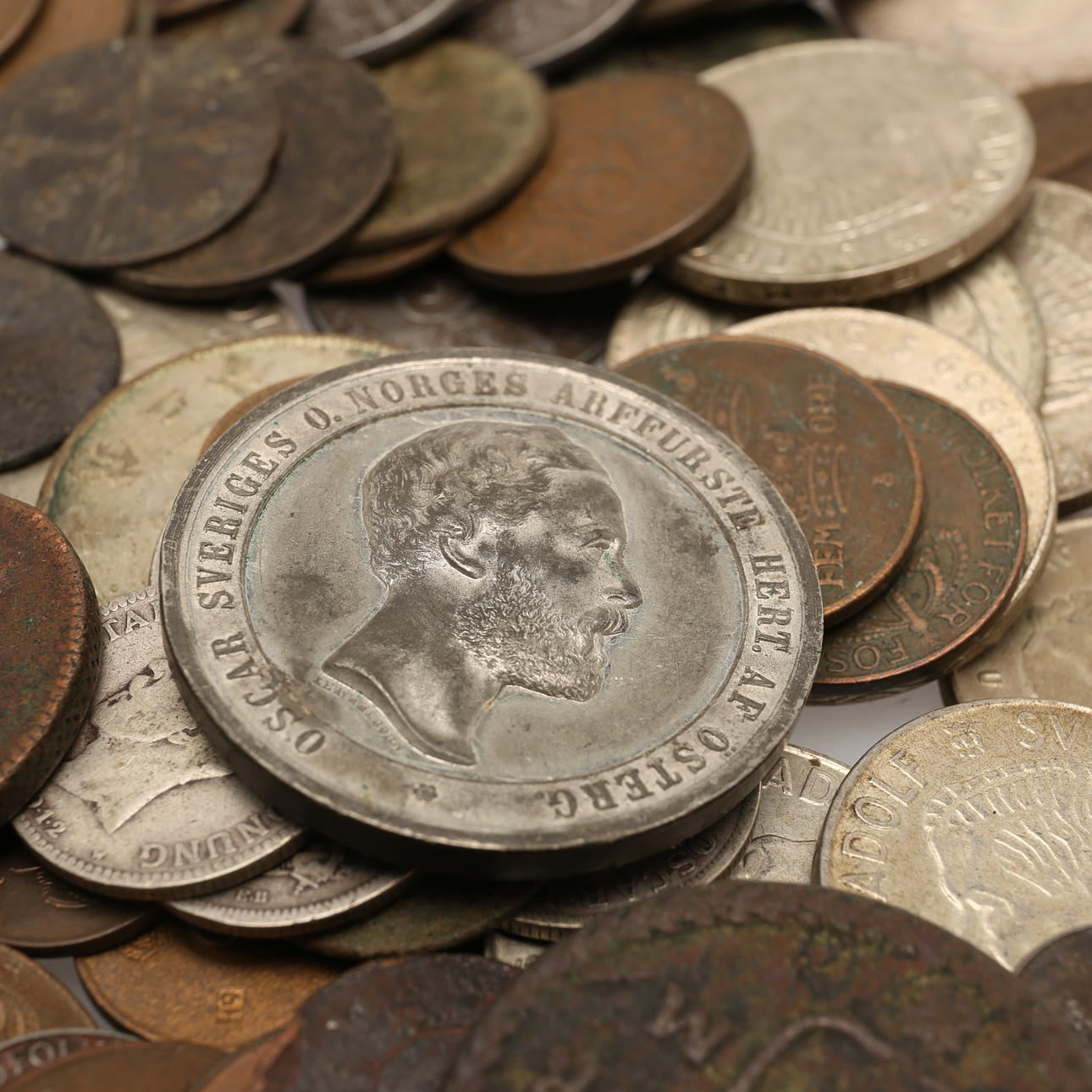 MYNTSAMLING, bland annat silver och 2 st MEDALJER.