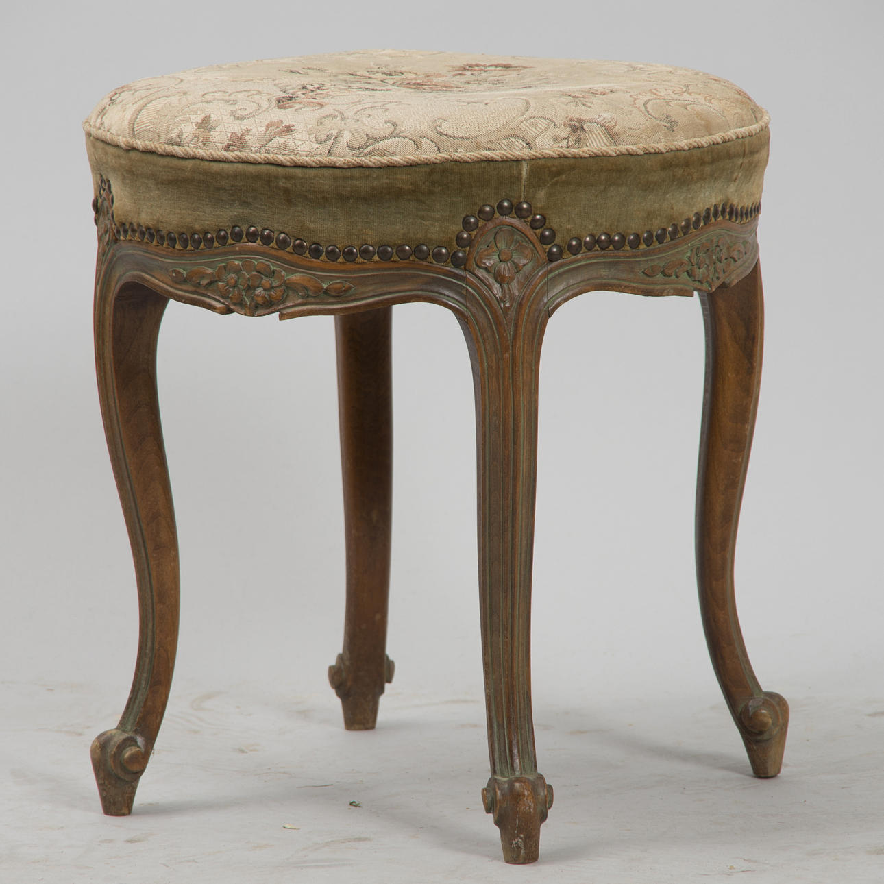 Stool, walnut, rococo style, mid 20th century.