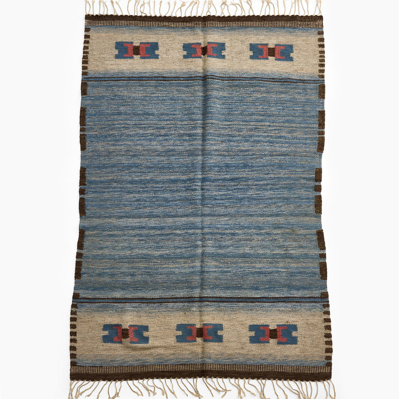 A RUG, wicker linen, signed.