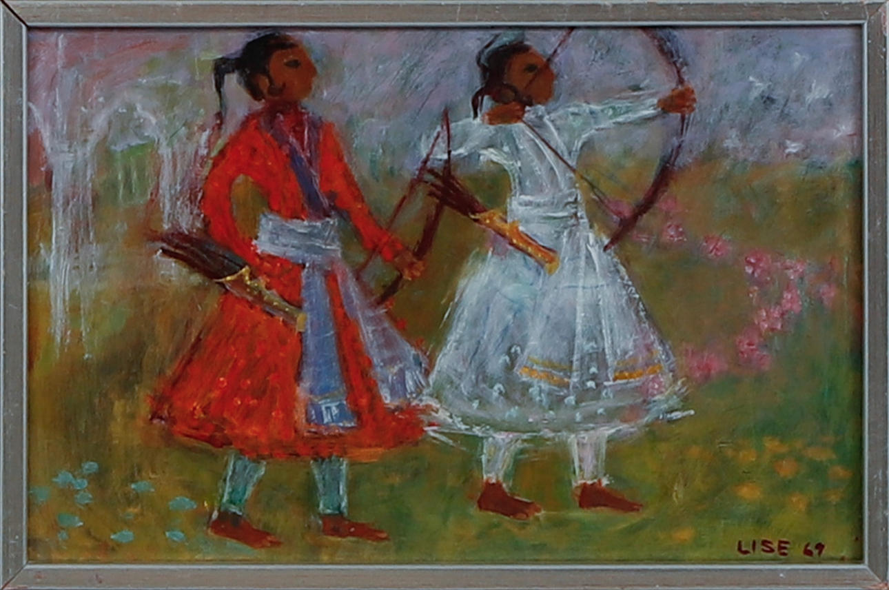 LISE DROUGGE. Archers, oil on panel, signed and dated 69.