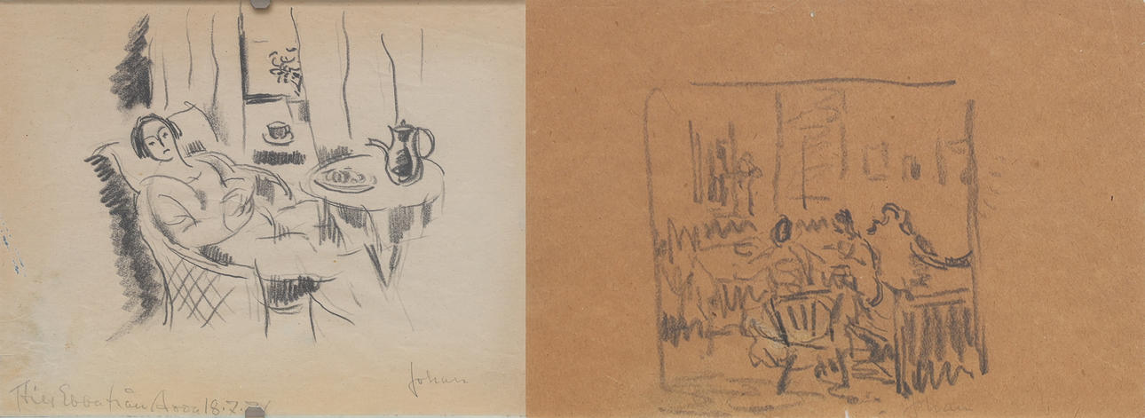 JOHAN JOHANSSON. TWO SMALLER SKETCHES, PENCILED ON PAPER.